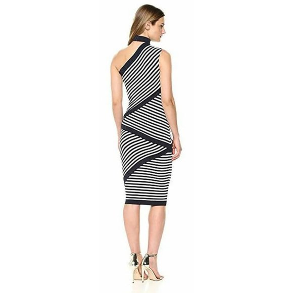 Bailey 44 Climbing Vine Asymmetric Choker Sleeveless‎ Criss Cross Stripe Dress S - Picture 3 of 12